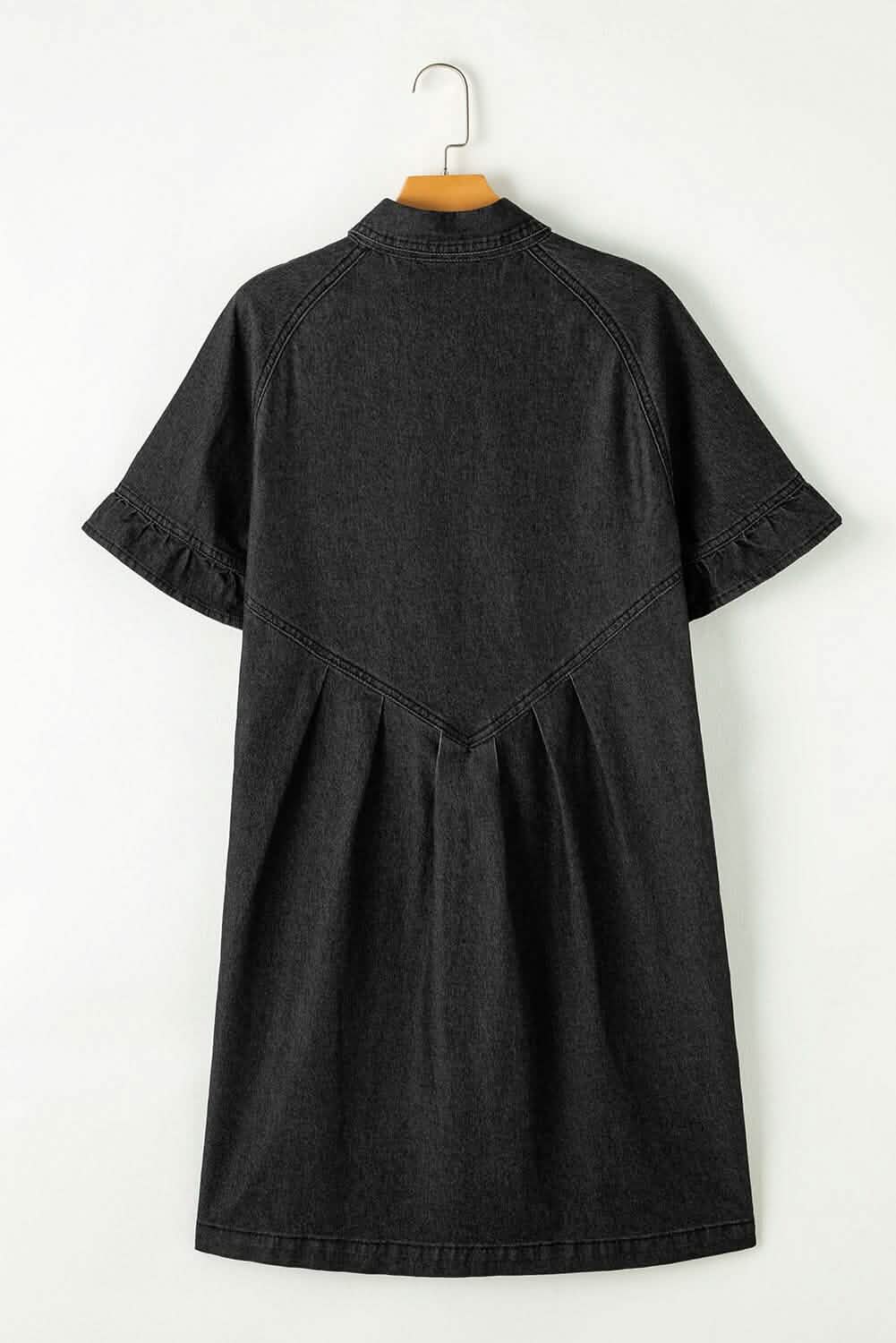 Black Short Sleeve Button Up Loose Denim Shirt Dress