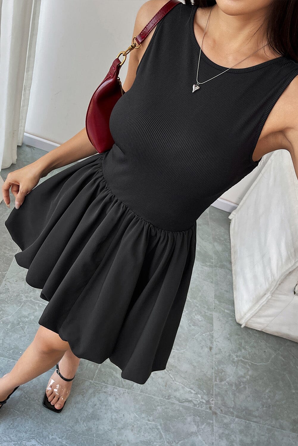 Black Sleeveless High Waist Balloon Mini dress