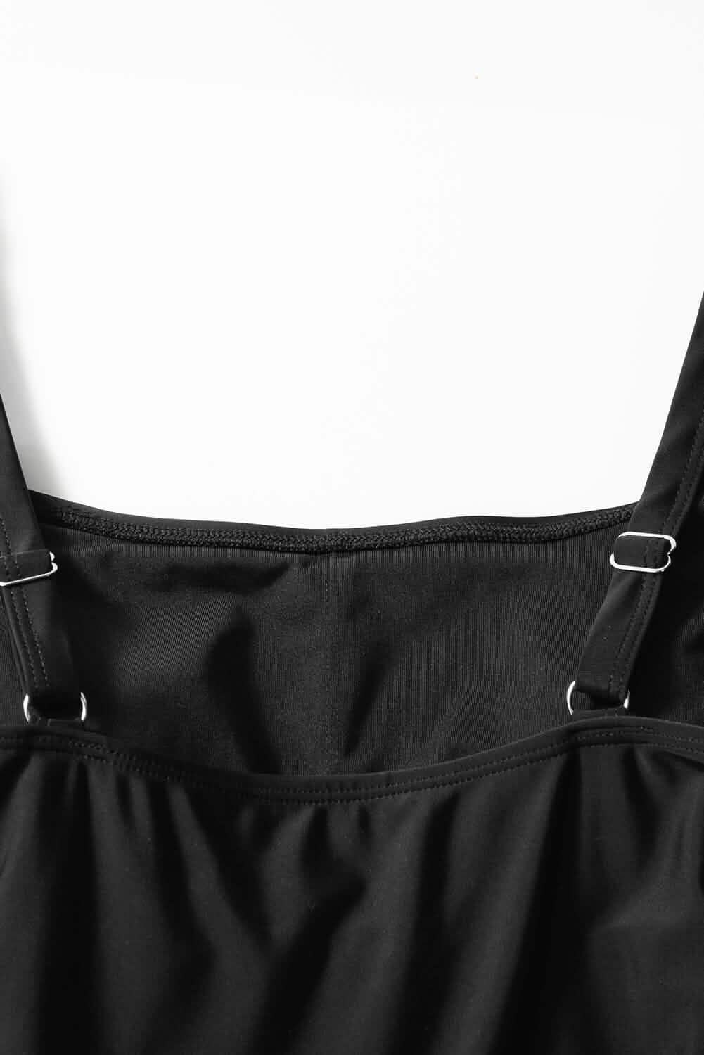 Black Side Tied Waist Square Neck Adjustable Straps A Line One Piece Swim Dress