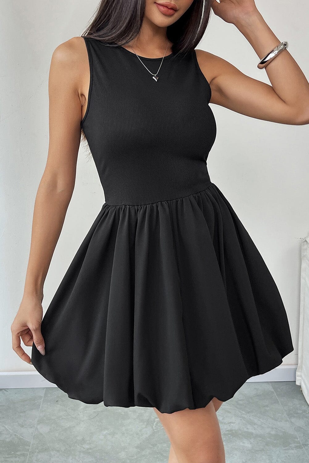 Black Sleeveless High Waist Balloon Mini dress