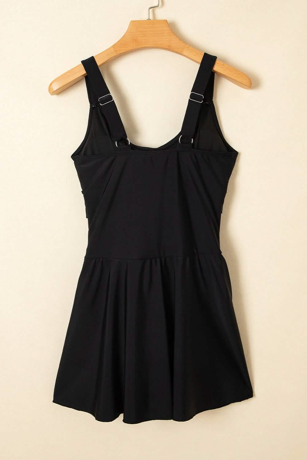 Black Adjustable Straps Cutout Ruched Knot Slit One Piece Swim Dress